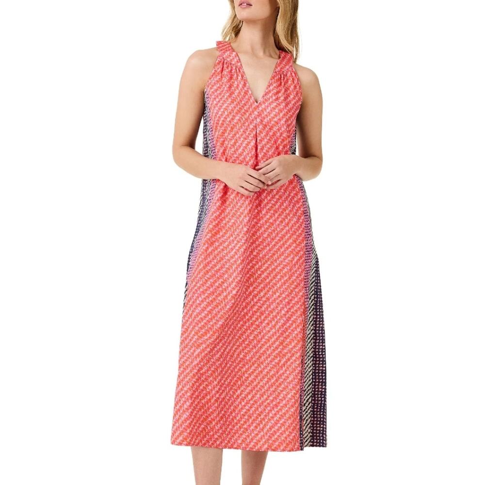Nic + Zoe Spotty Stripes Cotton V Neck A Line Midi Dress Abstract Print M NEW